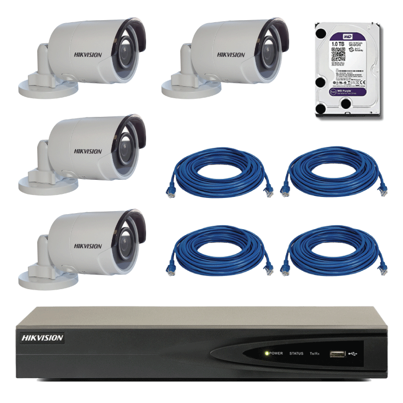 Mixed Raise yourself Specialist Kit supraveghere Hikvision IP cu 4 camere mixte interior/exterior 5MP