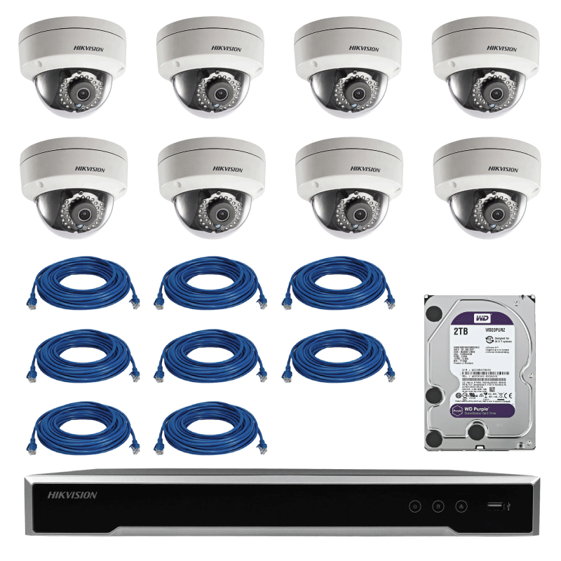 Kit COMPLET de supraveghere Hikvision IP cu 8 camere de interior tip dome de 1.3 MP cu HDD 2TB si cablu UTP Kit COMPLET de supraveghere Hikvision IP cu 8 camere de interior tip dome de 1.3 MP cu HDD 2TB si cablu UTP