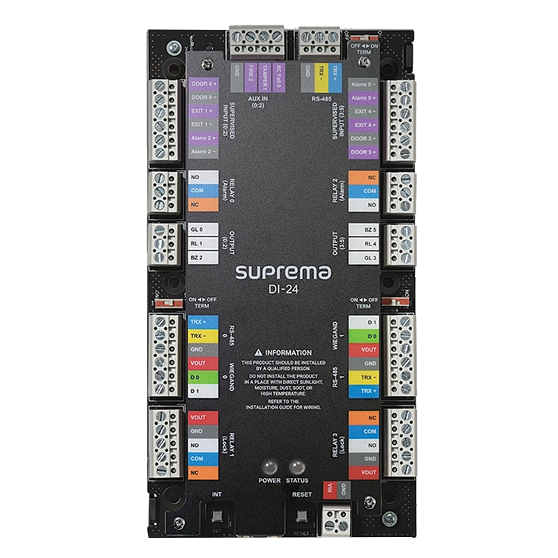 Modul de control acces cu interfata pentru 2 usi si 4 cititoare Suprema DI-24 Modul de control acces cu interfata pentru 2 usi si 4 cititoare Suprema DI-24